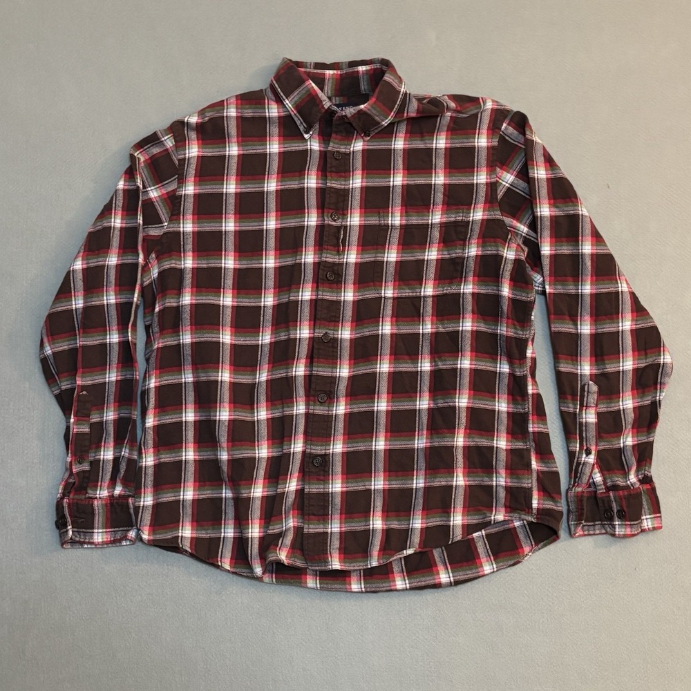 Land's End Plaid Flannel Men's Long Sleeved Shirt L 16 16.5 Red Green White